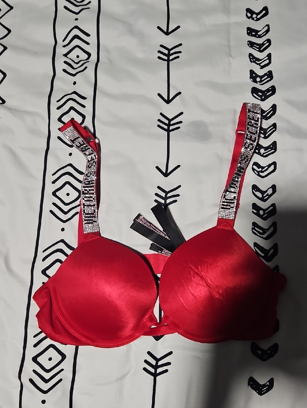 Victoria's Secret Red Satin Push-Up Bra with Crystal Straps